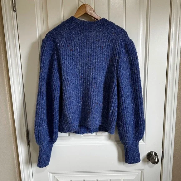 French Connection Knit Cardigan Sweater Puff Sleeve Blue L - Picture 5 of 7